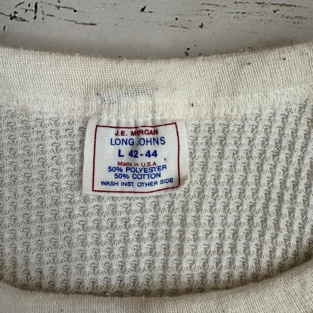 Vintage J.E. Morgan Long Johns Thermal Shirt Mens L White Waffle Knit USA Made